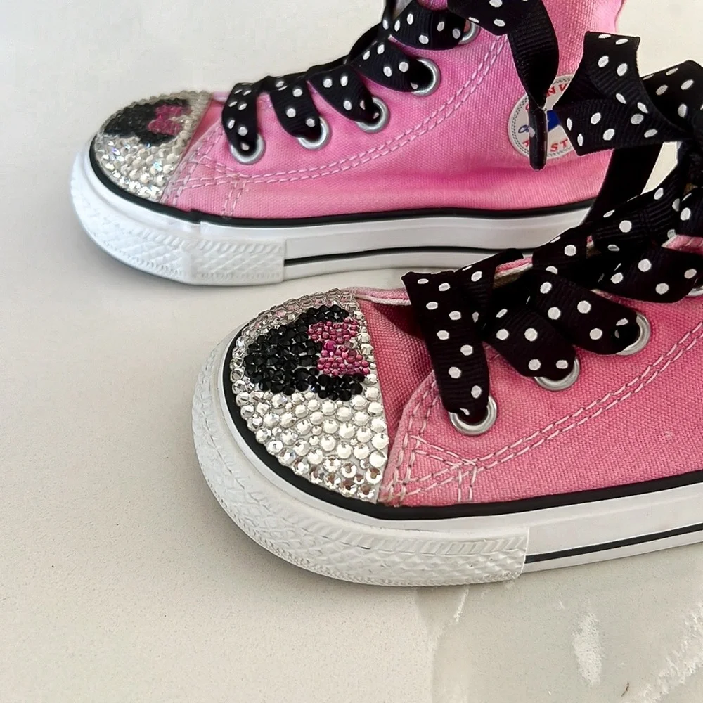 Converse Pink Minnie Mouse Bling Toe Hightop Sneakers Little Girls Sz 5